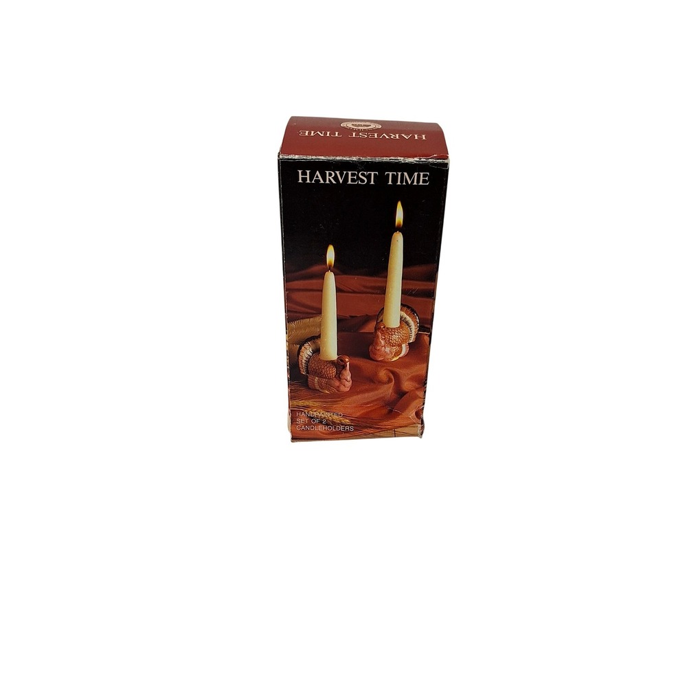 Benchmark Harvest Time Turkey Candle Holders Set of 2 Hand Painted Thanksgiving